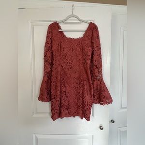 Dainty Hooligan Pink Midi Long Sleeve Floral Lace Dress